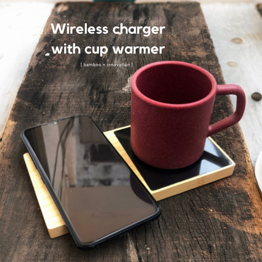 Bamboo wireless charger with a cup warmer