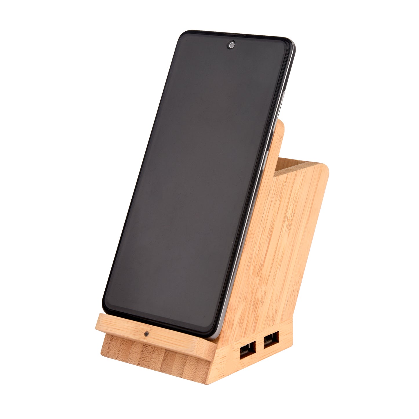 Bamboo Wireless charging with USB dock & pen stand