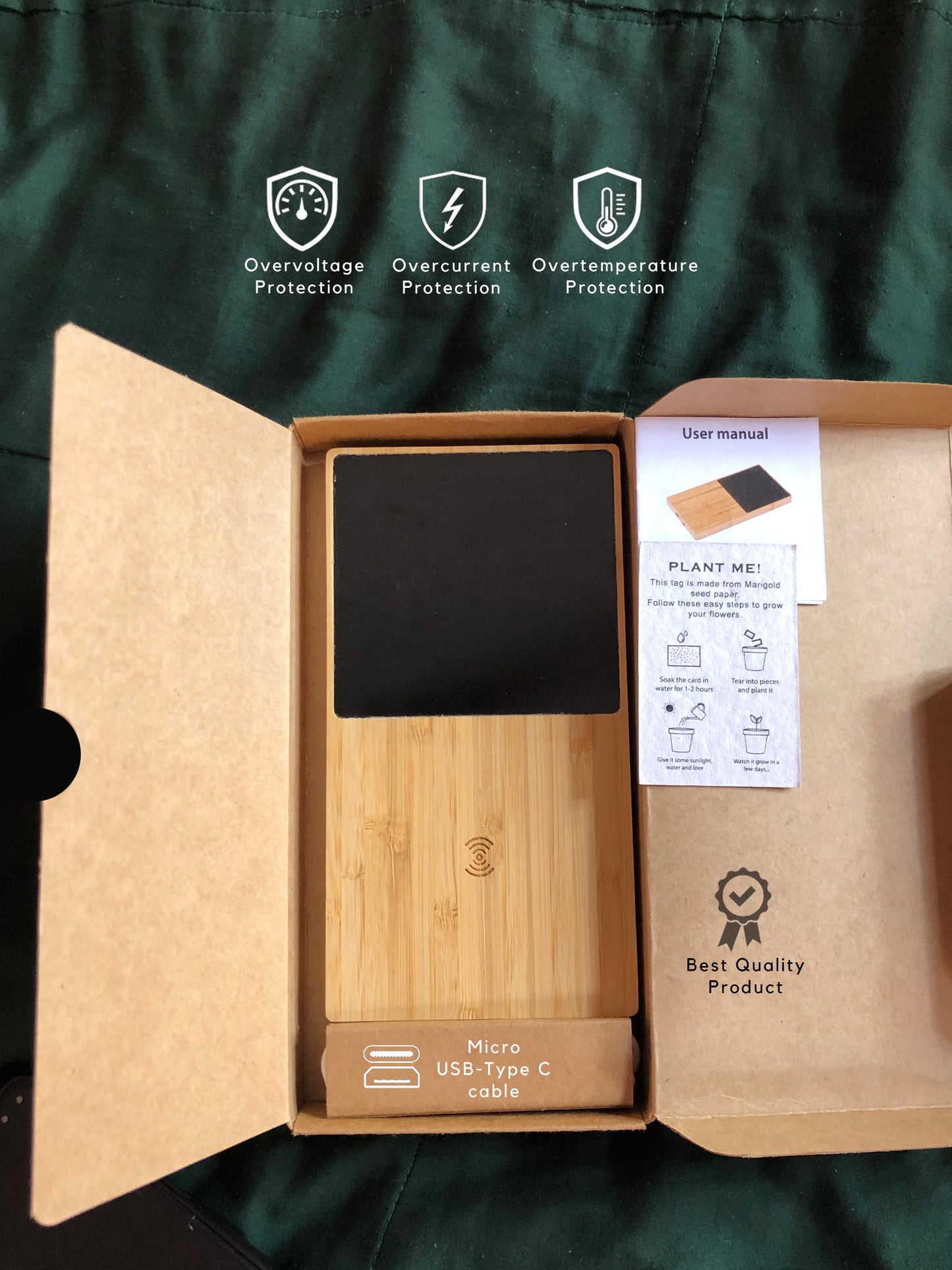 Bamboo wireless charger with a cup warmer