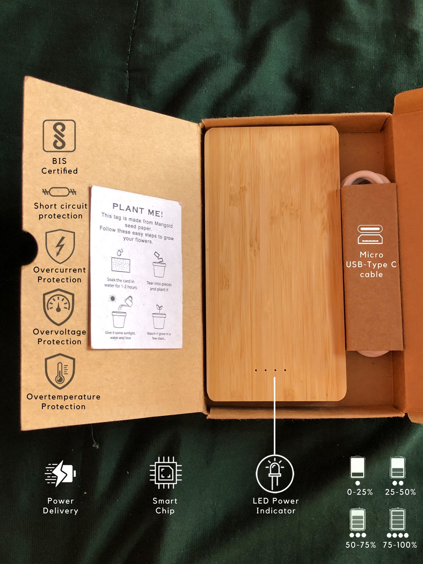 10000 mAh Bamboo Power bank